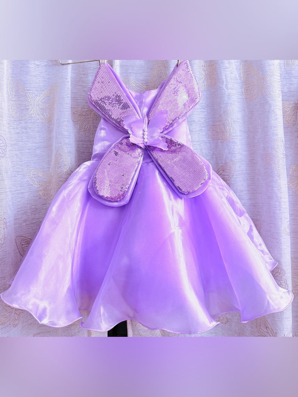 Toddler Girls Lavender Butterfly Dress Sequin Princess Birthday Pageant Party Go